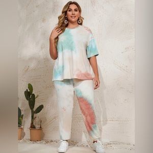 EMERY ROSE Plus Tie Dye Drop Shoulder Tee & Pants